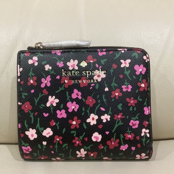 NWT Kate Spade Black Floral Splendid Ditsy Schuyler Small L Zip Bifold Wallet - Picture 4 of 15
